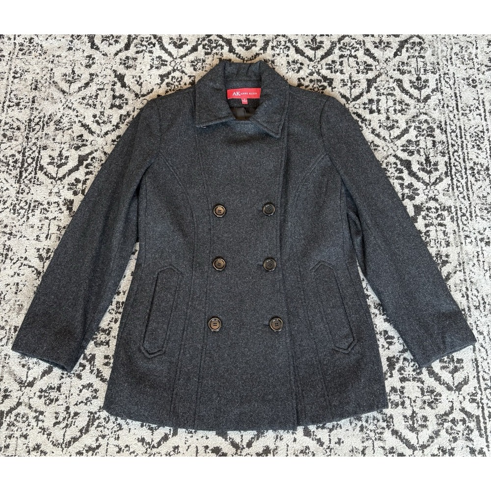 Anne Klein Black Pea Coat Women's Size S Wool Blend Double Breasted Winter Coat